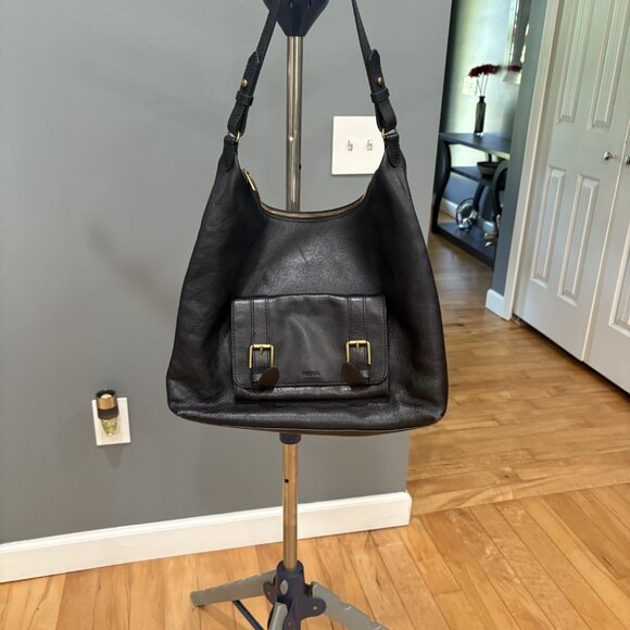 Fossil Black Tote Purse with front buckles - Picture 1 of 3